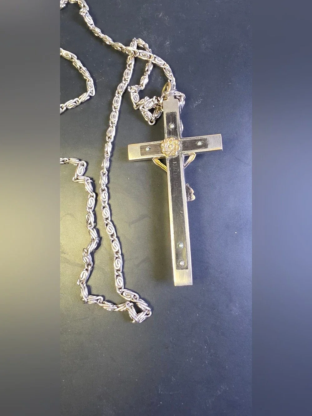 Vintage Catholic Nun's Or Priests Crucifix Featuring An Ebony Wood Inlay